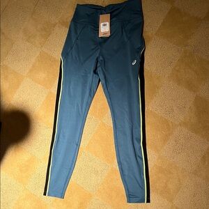 Asics Teal Leggings with Black and Lime Accents